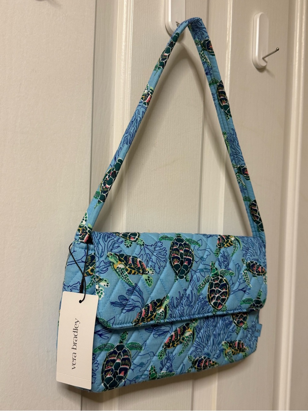 Vera Bradley Light Blue Quilted Turtle-Print Shoulder Bag - Picture 2 of 4